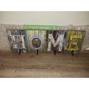 "HOME" SIGN WITH HOOKS (9"x26")